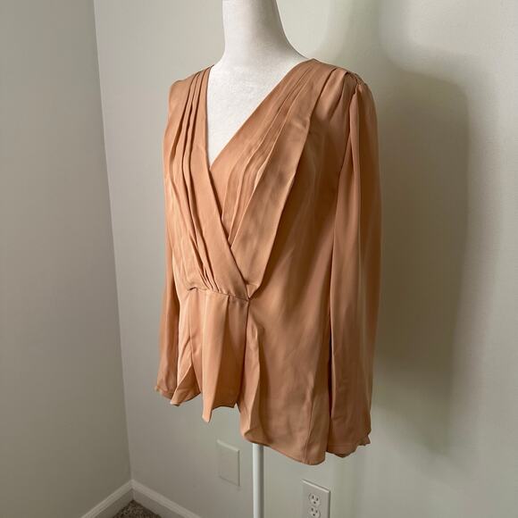 Rebecca Taylor light pink silk long sleeve v-neck top size 12 - Picture 3 of 14